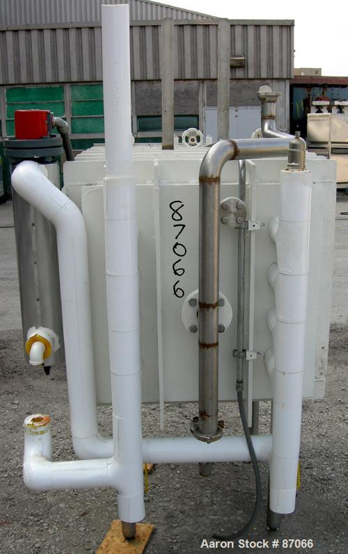 USED: Hull Corp vacuum shelf dryer, approximate 20 square feet. 316 stainless steel chamber 30" wide x 29" high x 41" deep, rated 25 psi at 350 deg F. (4) 24" wide x 36" deep x 1" thick jacketed 316 ...