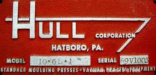 USED: Hull Corp vacuum shelf dryer, approximate 20 square feet. 316 stainless steel chamber 30" wide x 29" high x 41" deep, rated 25 psi at 350 deg F. (4) 24" wide x 36" deep x 1" thick jacketed 316 ...