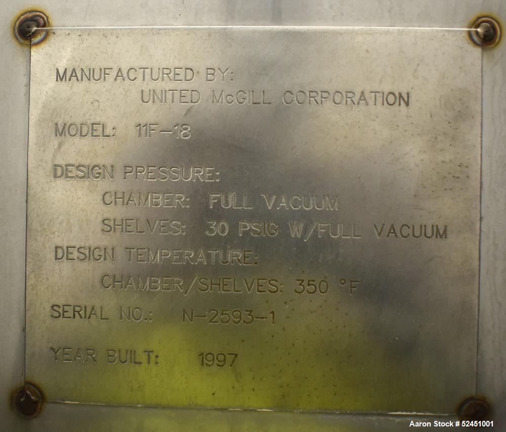Pre-Owned United McGill Vacuum Shelf Dryer – 18 Shelves, Full Vacuum