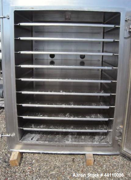 Used Pink Thermosysteme Gmbh Vacuum Tray Dryer, Approximate 110 Square Feet, Model VT-1100-950-1550-10, Stainless Steel. Chamber rated 4 Bar (60 PSI)/Full Vacuum. (9) 316L Trays approximate 43" x 37"...