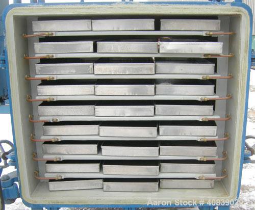 Used Stokes Vacuum Shelf Dryer, Model 138-H, Approximately 97.6 Square Feet, Carbon Steel. (8) 44" Wide x 40" deep x 1" thick jacketed shelves, 4" spacing between shelves. Jacket and shelves rated 50...