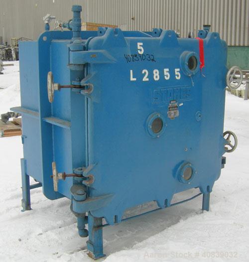 Used Stokes Vacuum Shelf Dryer, Model 138-H, Approximately 97.6 Square Feet, Carbon Steel. (8) 44" Wide x 40" deep x 1" thick jacketed shelves, (1) 316 stainless steel, 4" spacing between shelves. Ja...