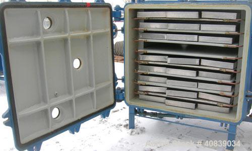 Used Stokes Vacuum Shelf Dryer, Model 138-H, Approximately 97.6 Square Feet, Carbon Steel. (8) 44" Wide x 40" deep x 1" thick jacketed shelves, 4" spacing between shelves. Jacket and shelves rated 50...