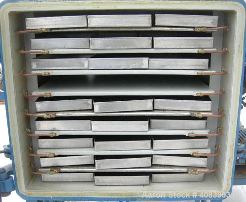 Used Stokes Vacuum Shelf Dryer, Model 138-H, Approximately 97.6 Square Feet, Carbon Steel. (8) 44" Wide x 40" deep x 1" thick jacketed shelves, 4" spacing between shelves. Jacket and shelves rated 50...