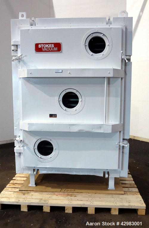 Used Stokes Vacuum Shelf Dryer, Model 338J-22. Approximately 268.8 square feet shelf area, 304 stainless steel. (22) 44" wide x 40" deep x 3/4" thick 304 stainless steel shelves, rated 50 psi at 650 ...