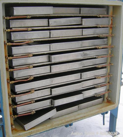 Used Stokes Vacuum Shelf Dryer, Approximately 109.8 Square Feet, Carbon Steel. (9) 44" Wide x 40" deep x 1/2" thick jacketed shelves, 3-3/4" spacing between shelves. Shelves rated 50 psi. Chamber app...