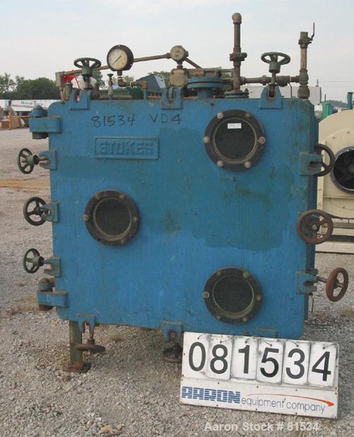 USED: Stokes vacuum shelf dryer, approximately 48.9 square feet, carbon steel. (4) 44" wide x 40" deep x 1" thick coated shelves, rated approximately 50 psi at 650 degrees F. 7-1/2" spacing between s...