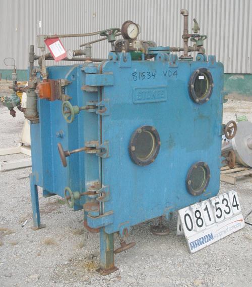 USED: Stokes vacuum shelf dryer, approximately 48.9 square feet, carbon steel. (4) 44" wide x 40" deep x 1" thick coated shelves, rated approximately 50 psi at 650 degrees F. 7-1/2" spacing between s...