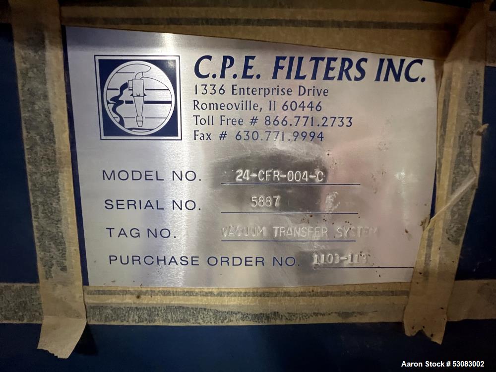 Used CPE Filters Inc Cartridge Filter Receiver / Dust Collector – Model 24-CFR-009-C, 400 ACFM