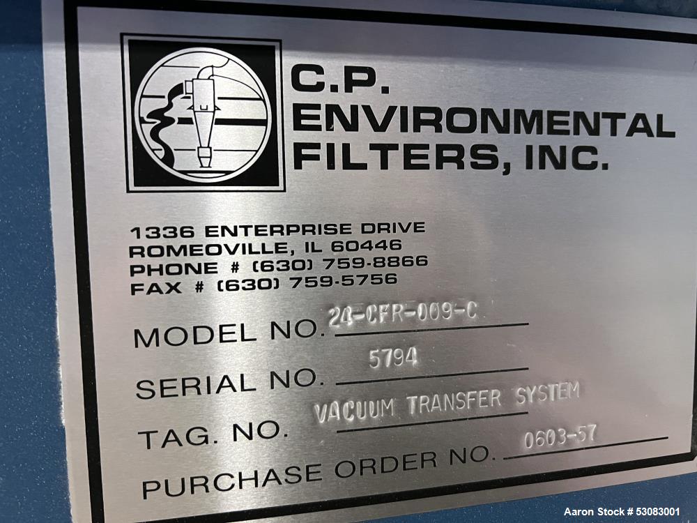 Used CPE Filters Inc. Model 24-CFR-009-C Cartridge Filter Receiver – 400 ACFM Dust Collector