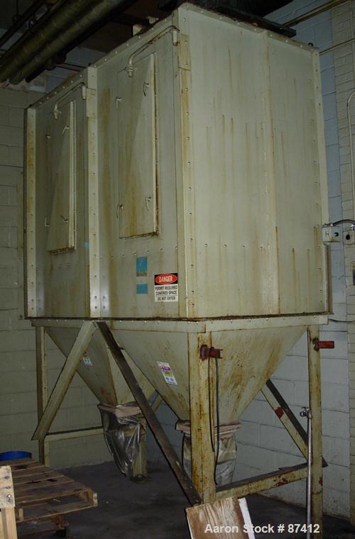 Used Carborundum dust collector, model 600CN, 600 square feet.  Carbon steel.  2100 cfm @ 6" s.p., 5 hp blower.  1/3 hp shaker with auto timer. Unit has been disassembled and thoroughly cleaned.  Wit...