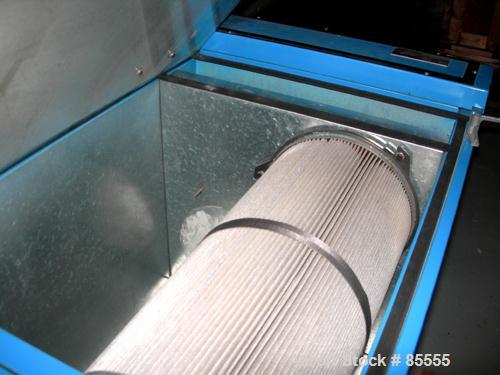 Used Coral Jet Clean Cartridge Type Dust Collector, Carbon Steel. (1) Approximately 12" diameter x 26" long filter. Top mounted 1 hp, 1/60/115 volt, 3450 rpm blower. Front access door.