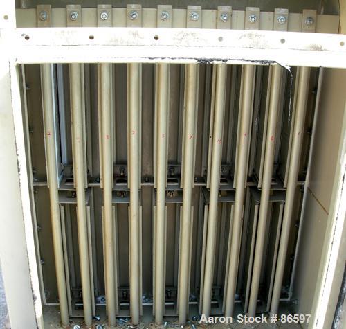 Used DCE Dalamatic Automatic Reverse Jet Cased Dust Collector, Model DLM 1/2/15. 320 square feet filter area. Carbon steel housing measures 40" x 57" x 90" long. Includes bottom hopper, stand and a N...