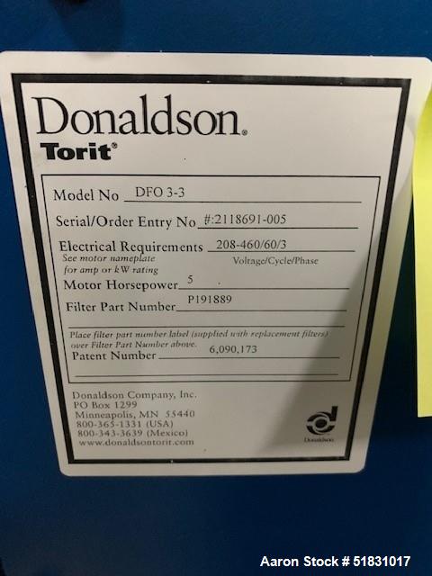 Used Donaldson Torit Downflo Oval Dust Collector, Model DFO 3-3, Approximate 570 Square Feet Filtration Area. (3) Filter cartridges approximate 11" diameter x 26" long, (3) valves. Nominal airflow ra...