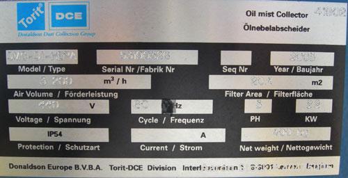 Used- Torit DryFlo Mist Collector, model DMC-D1-HEPA, carbon steel. Approximate 220 square foot filter area, 2000 cfm. 2.2 k...