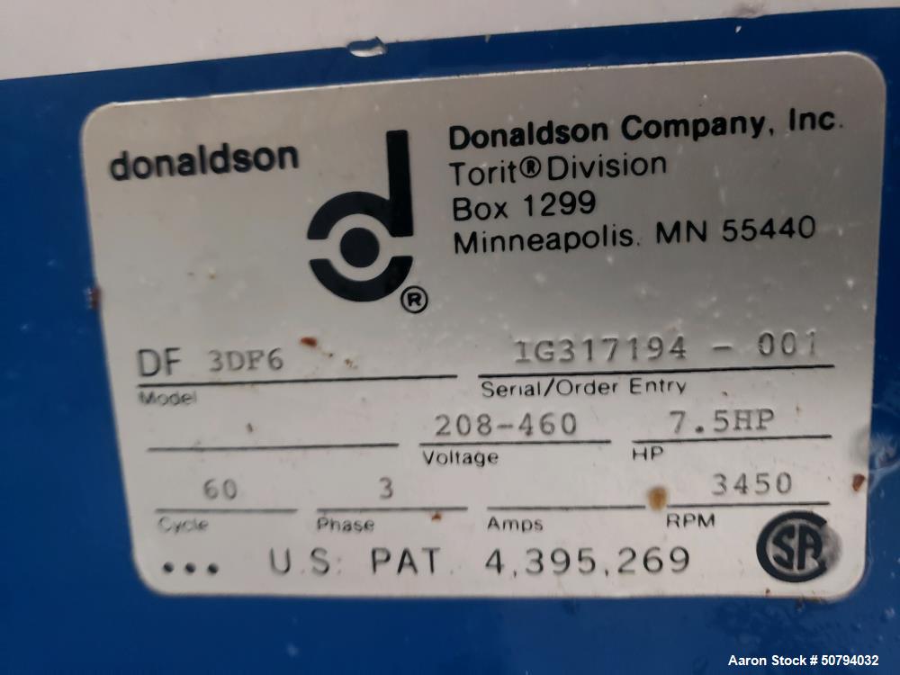 Used- Donaldson Torit Downflo Cartridge Type Dust Collector, Model 3DF6