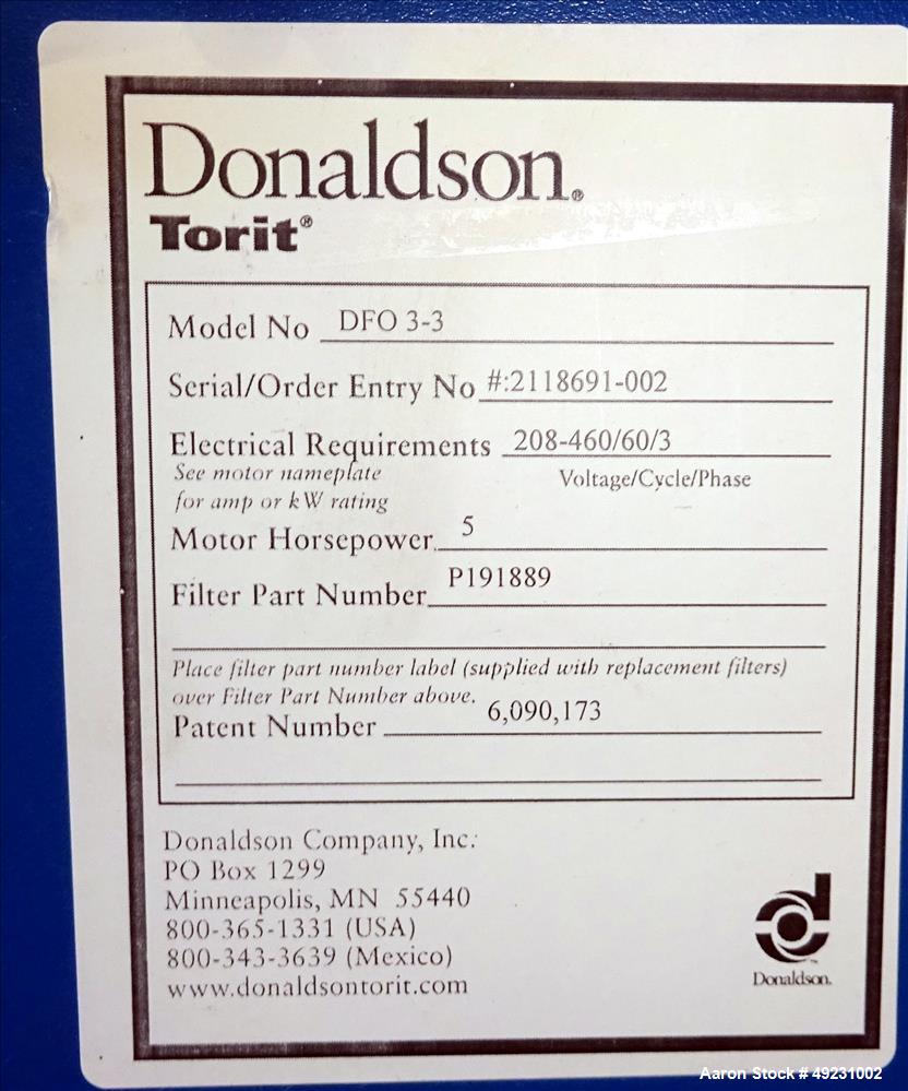 Used Donaldson Torit Downflo Oval Dust Collector, Model DFO 3-3