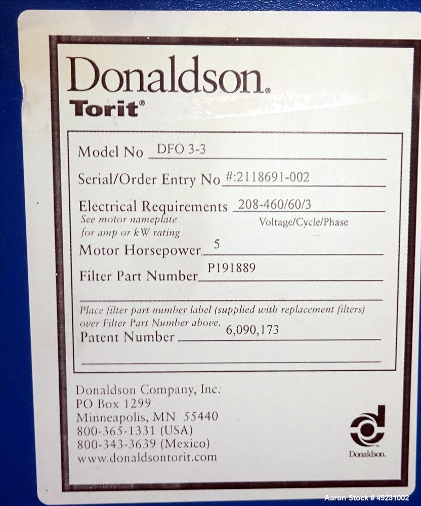 Used- Donaldson Torit Downflo Oval Dust Collector, Model DFO 3-3