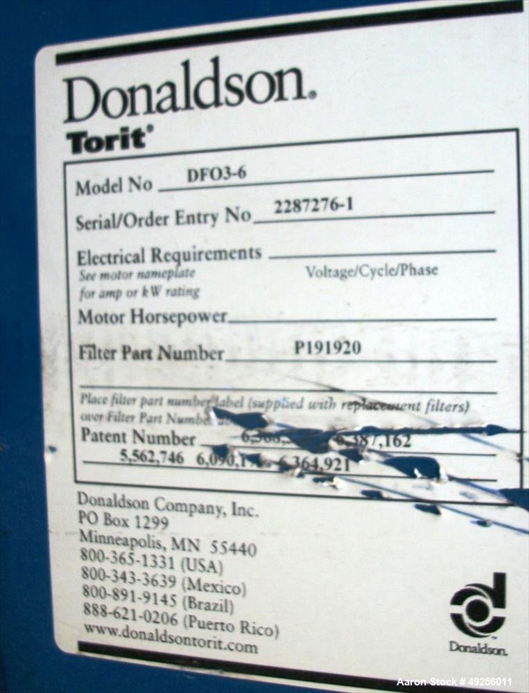 Used Donaldson Downflo Oval Dust Collector, Model DFO 3-6
