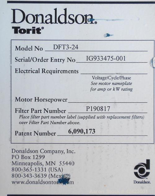 Used Donaldson/Torit Downflo II Cartridge Type Pulse Jet Dust Collector, model DFT3-24, carbon steel. 4,560 Square feet filter area, nominal airflow range 3,050-18,900 cfm. Dual bottom outlets. Mount...
