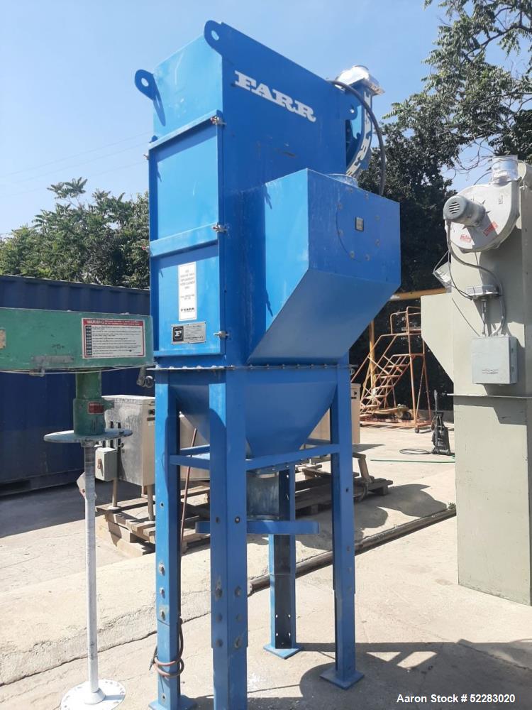 Used Farr Tenkay Cartridge Type Dust Collector, Model 2C. 800 CFM. Rated for 564 square feet filtering area with (2) cartridges measuring 12.75" diameter x 34.5" long. Includes 8" air inlet, 6.5" x 4...