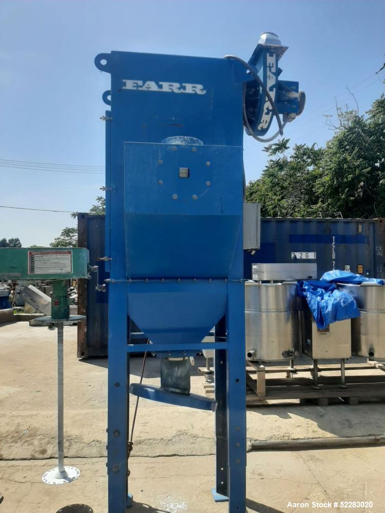 Used Farr Tenkay Cartridge Type Dust Collector, Model 2C. 800 CFM. Rated for 564 square feet filtering area with (2) cartridges measuring 12.75" diameter x 34.5" long. Includes 8" air inlet, 6.5" x 4...