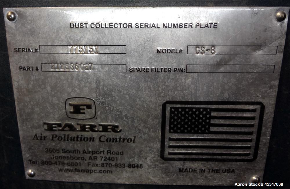 Used Farr Pulse-Jet Dust Collector Model GS-8. Rated airflow 5000 scfm.