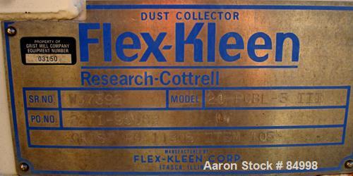 Used- Flex Kleen Pulse Jet Dust Collector, Model 20-PCBL-3 III, Carbon Steel. Approximately 11 square feet filter area. Hous...