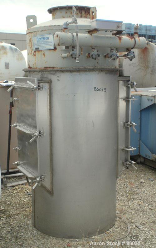 Used Flex-Kleen Bin Vent Dust Collector, Model 58CT14-II, 304 Stainless Steel. Approximate 102 square feet filter area. Housing measures approximately 36" diameter x 62" deep. Unit requires (14) appr...