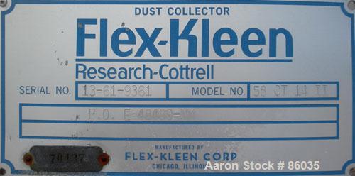 Used Flex-Kleen Bin Vent Dust Collector, Model 58CT14-II, 304 Stainless Steel. Approximate 102 square feet filter area. Housing measures approximately 36" diameter x 62" deep. Unit requires (14) appr...