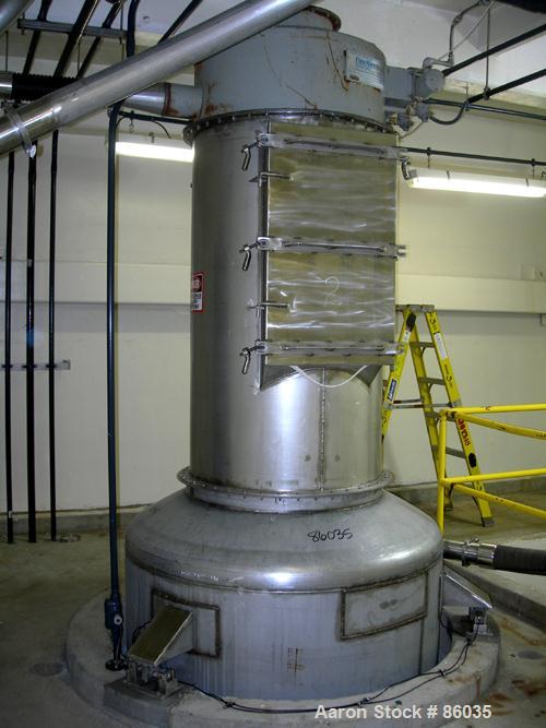 Used Flex-Kleen Bin Vent Dust Collector, Model 58CT14-II, 304 Stainless Steel. Approximate 102 square feet filter area. Housing measures approximately 36" diameter x 62" deep. Unit requires (14) appr...