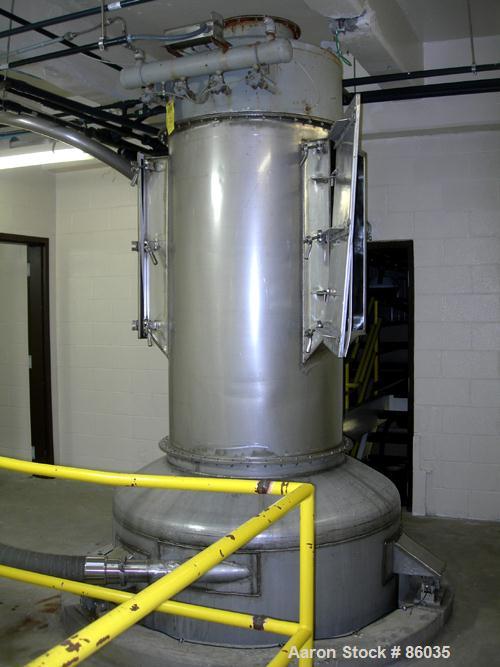 Used Flex-Kleen Bin Vent Dust Collector, Model 58CT14-II, 304 Stainless Steel. Approximate 102 square feet filter area. Housing measures approximately 36" diameter x 62" deep. Unit requires (14) appr...