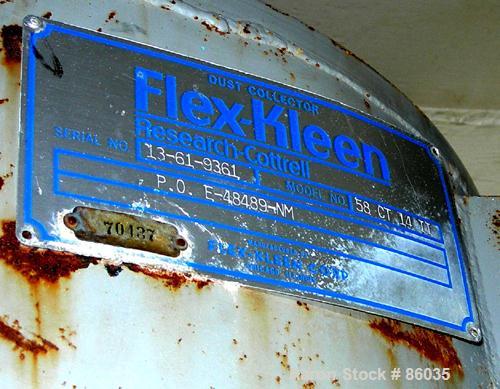 Used Flex-Kleen Bin Vent Dust Collector, Model 58CT14-II, 304 Stainless Steel. Approximate 102 square feet filter area. Housing measures approximately 36" diameter x 62" deep. Unit requires (14) appr...