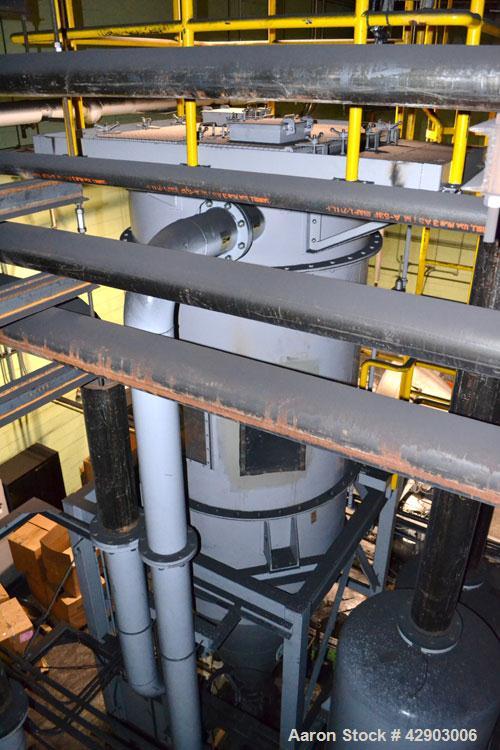 Used Hosokawa Micron Mikro-Pulsaire Pulse Jet Dust Collector, Model NTCP-36-8, 334 Square Filter Area. Carbon steel housing 60" diameter x 96" tall, 20" top plenum, coned bottom. Round type bags and ...