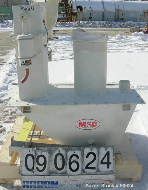 Used: MAC bin vent pulse jet dust collector, model 19AVC2, carbon steel. Approx 34 square feet filter area. (2) cartridge style filters. Includes a top mounted 1/2hp, 3/60/208-230/460 volt, 3450 rpm ...