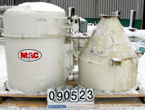 Used: MAC pulse jet filter, model 36AVR21, carbon steel. Approximate 90 square feet filter area.(21) 36" long bag filters. Housing measures 47" diameter x 60" straight side x 36" coned botttom x 14" ...