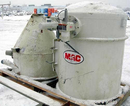 Used: MAC pulse jet filter, model 36AVR21, carbon steel. Approximate 90 square feet filter area.(21) 36" long bag filters. Housing measures 47" diameter x 60" straight side x 36" coned botttom x 14" ...