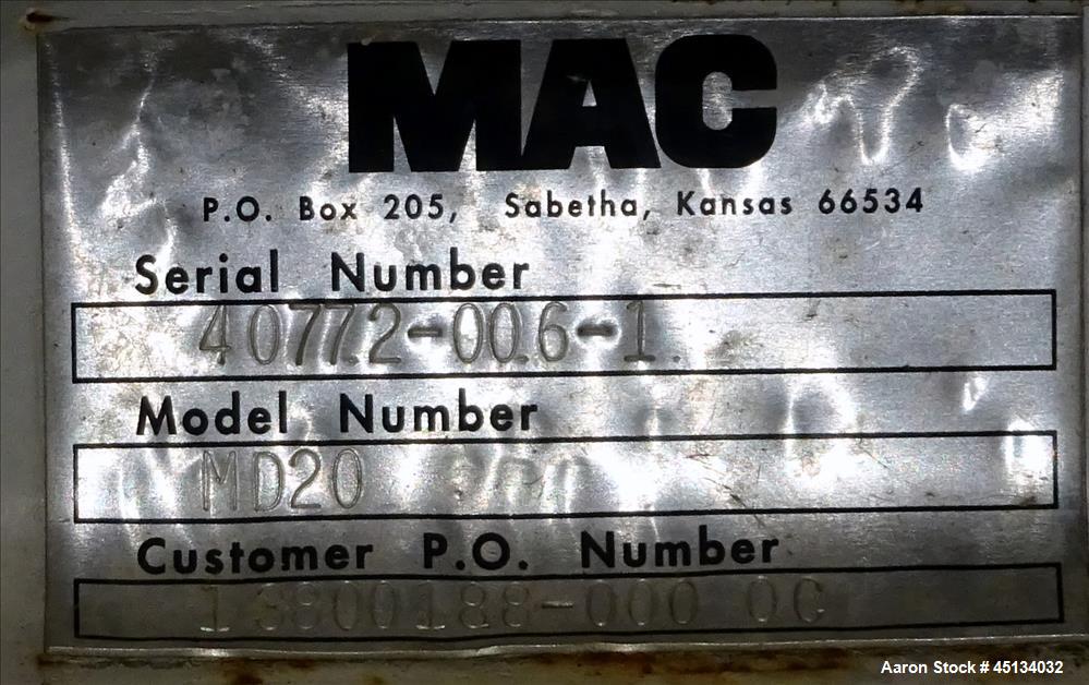 Used MAC Dust Collector, Model 36ST36-STY3-CG, 304 Stainless Steel