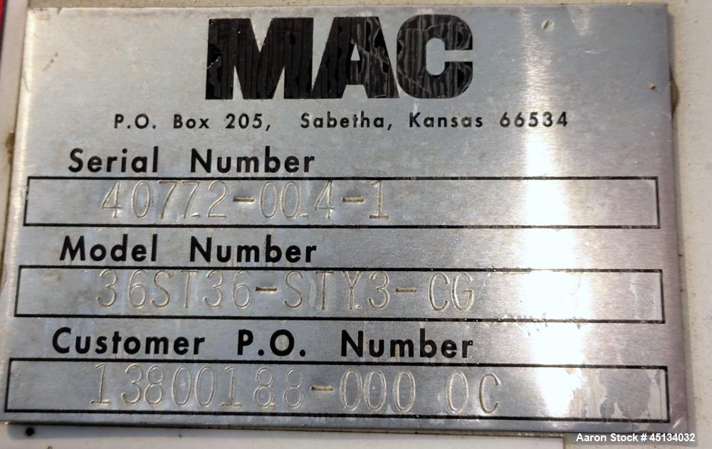 Used MAC Dust Collector, Model 36ST36-STY3-CG, 304 Stainless Steel