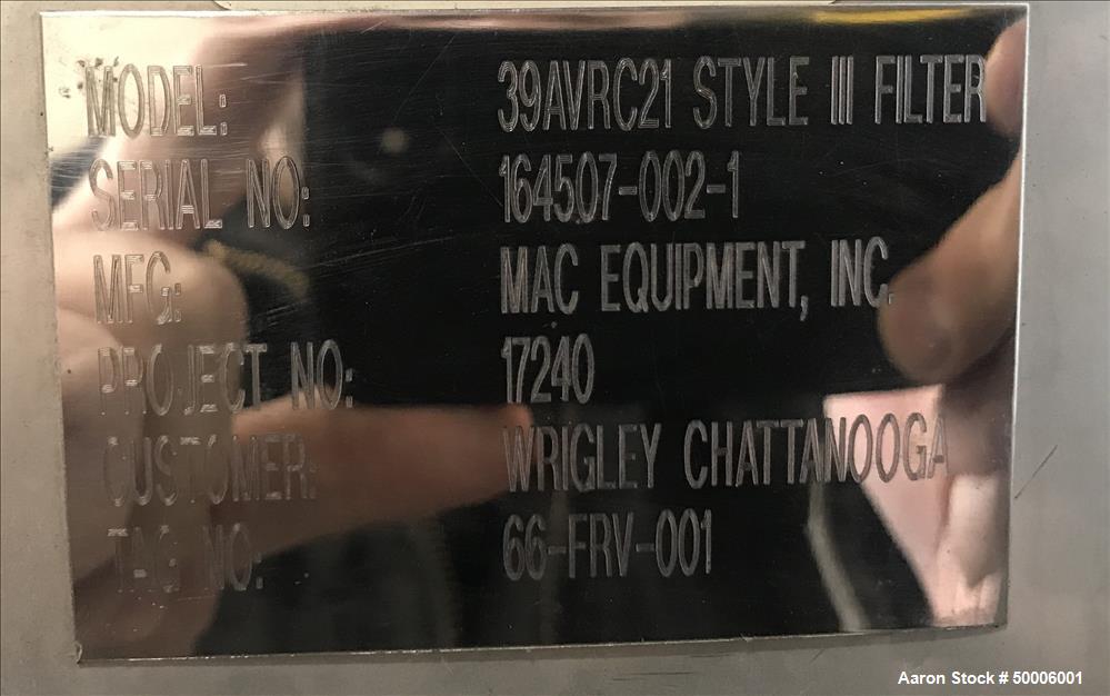 Unused- MAC Equipment Cartridge Type Filter, Model 39AVRC21, 304 Stainless Steel