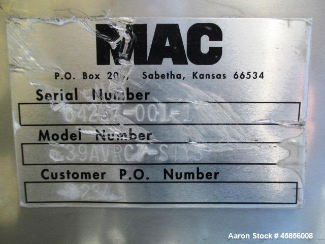 Used- MAC Dust Collector, Approximately 252 Square Feet, Model 39AVRC7-STY3, Stainless Steel. (7) 6" Diameter x 39" Long ple...