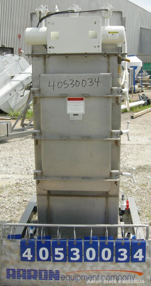 Used MAC Bin Vent Pulse Jet Dust Collector, Model 54AVS9, 304 stainless steel. Approximately 67 square feet filter area, 3.6 SCFM. Housing measures 26" wide x 26" long x 58" tall x 12" top plenum. (9...