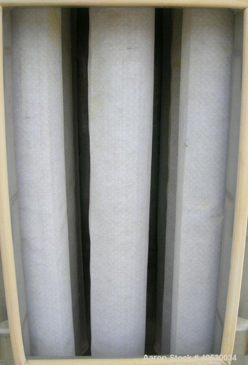 Used MAC Bin Vent Pulse Jet Dust Collector, Model 54AVS9, 304 stainless steel. Approximately 67 square feet filter area, 3.6 SCFM. Housing measures 26" wide x 26" long x 58" tall x 12" top plenum. (9...