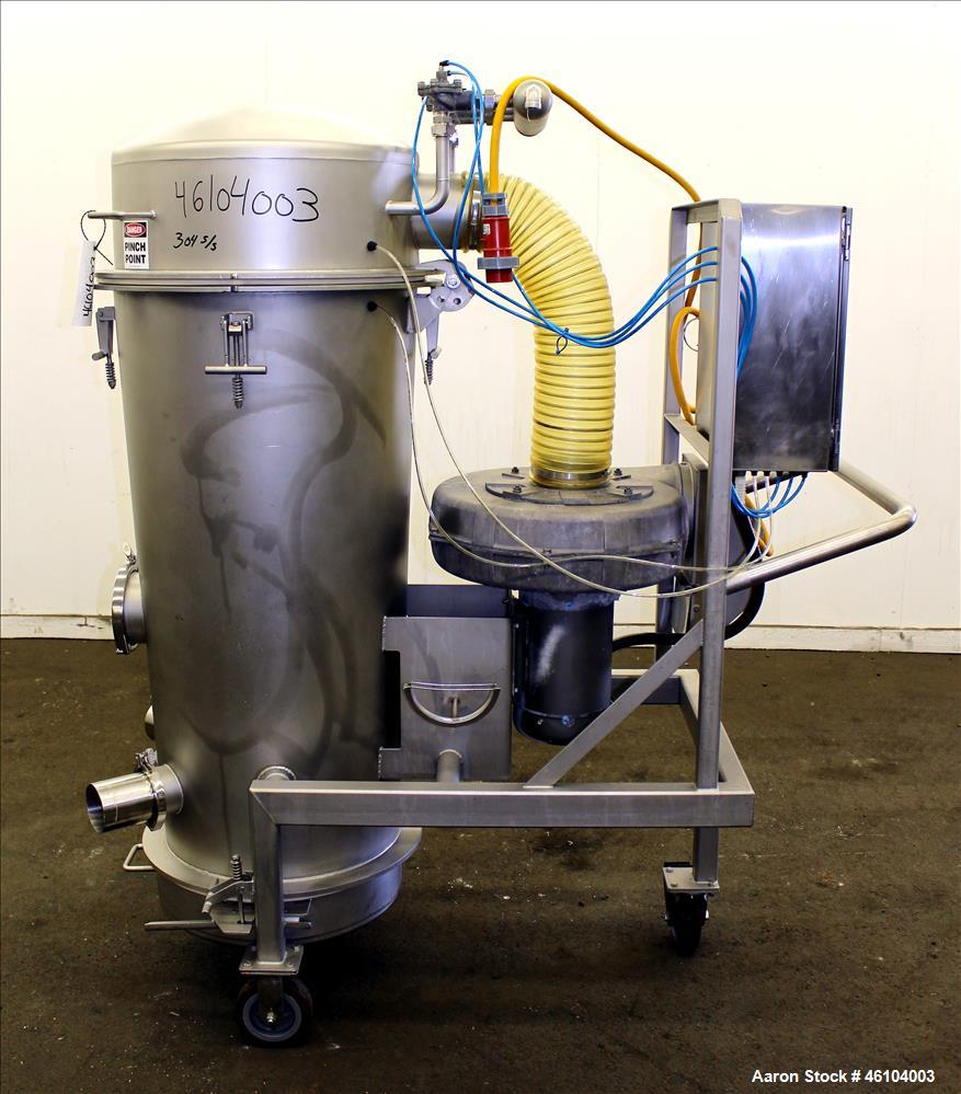 Used Marchant Schmidt Portable Sanitary Dust Collector System, Model SDC1300, 304 Stainless Steel. Approximately 1300 cfm, 25 square foot filter are. Approximately 24" diameter x 48" straight side, 8...