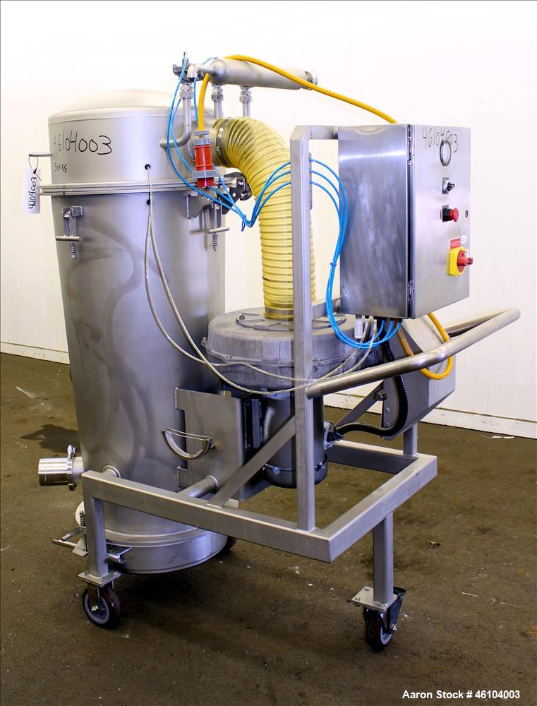 Used Marchant Schmidt Portable Sanitary Dust Collector System, Model SDC1300, 304 Stainless Steel. Approximately 1300 cfm, 25 square foot filter are. Approximately 24" diameter x 48" straight side, 8...