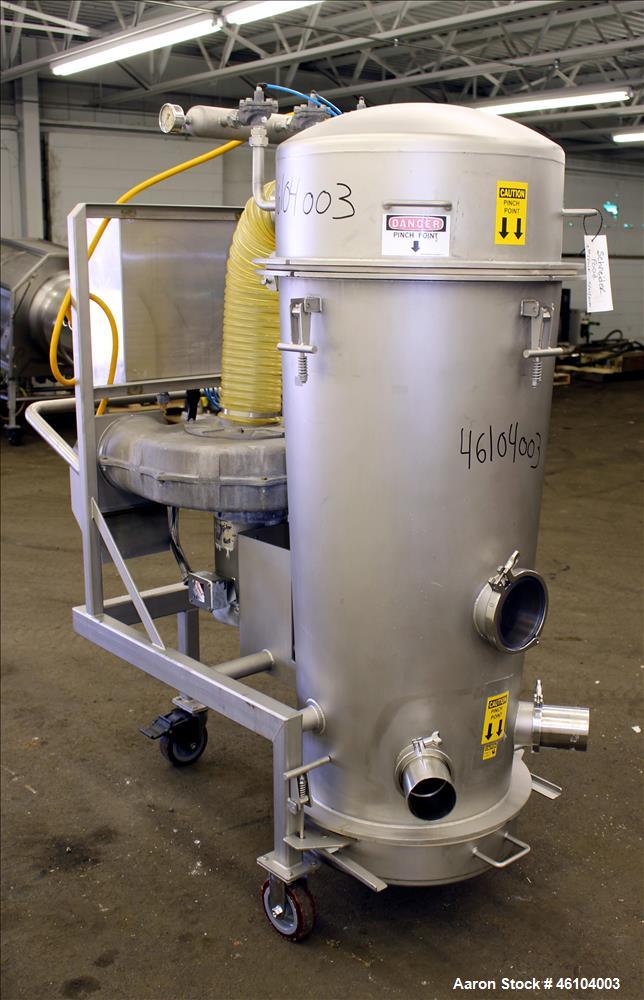 Used Marchant Schmidt Portable Sanitary Dust Collector System, Model SDC1300, 304 Stainless Steel. Approximately 1300 cfm, 25 square foot filter are. Approximately 24" diameter x 48" straight side, 8...