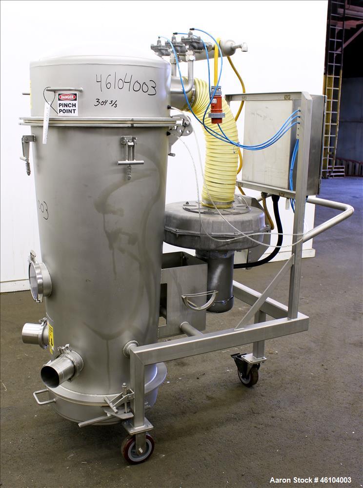 Used Marchant Schmidt Portable Sanitary Dust Collector System, Model SDC1300, 304 Stainless Steel. Approximately 1300 cfm, 25 square foot filter are. Approximately 24" diameter x 48" straight side, 8...
