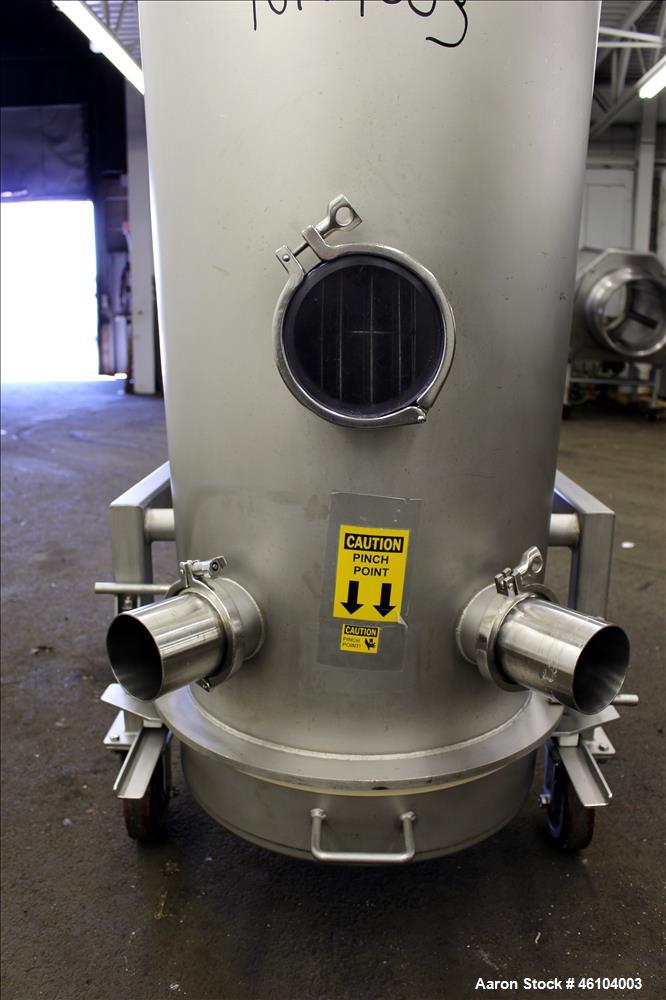 Used Marchant Schmidt Portable Sanitary Dust Collector System, Model SDC1300, 304 Stainless Steel. Approximately 1300 cfm, 25 square foot filter are. Approximately 24" diameter x 48" straight side, 8...