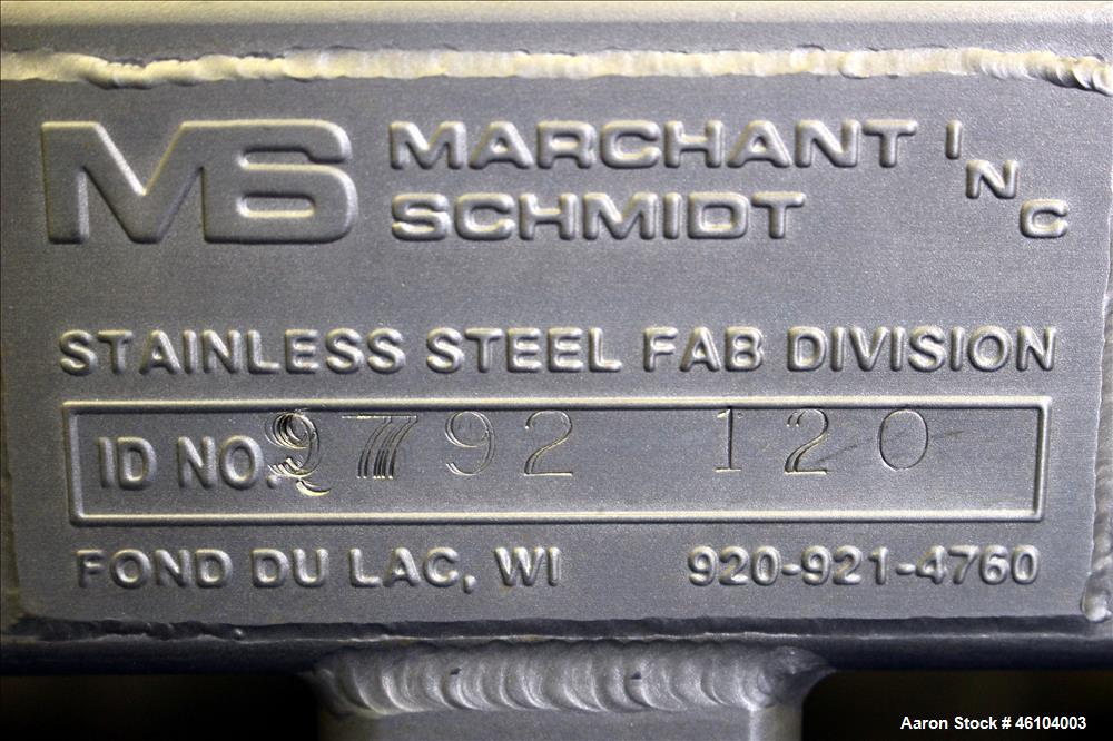 Used Marchant Schmidt Portable Sanitary Dust Collector System, Model SDC1300, 304 Stainless Steel. Approximately 1300 cfm, 25 square foot filter are. Approximately 24" diameter x 48" straight side, 8...