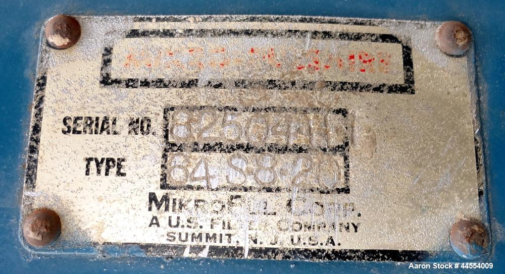 Used Mikro-Pulsaire Pulse Jet Dust Collector, Model 64S-8-20, Carbon Steel. Approximately 603 square feet filter area. Housing measures 60" long x 60" wide x 77" straight side x 17" top plenum x 54" ...